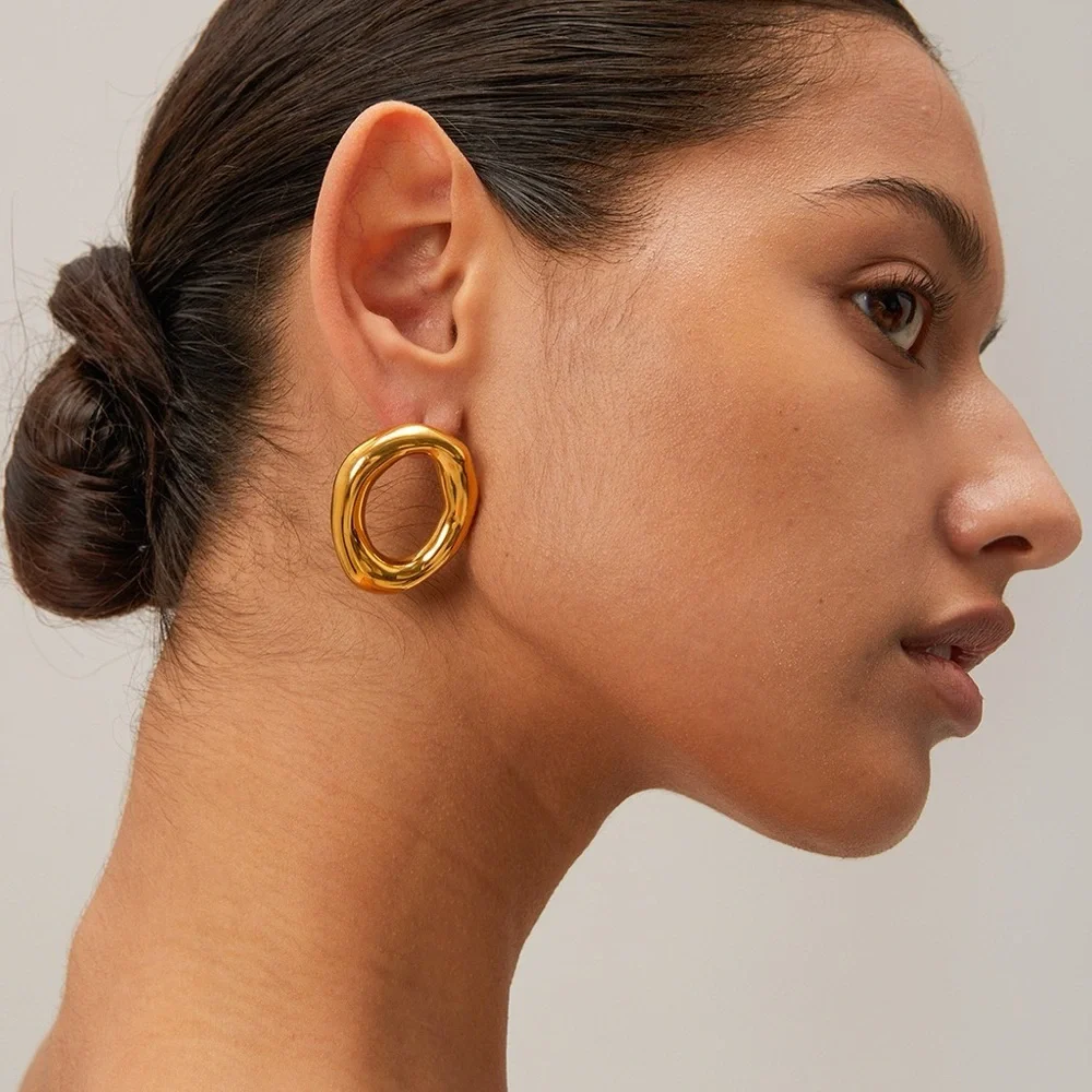18K Gold Plated Circle Earrings*Minimalist Design*Geometric*Statement Earrings - Picture 1 of 8